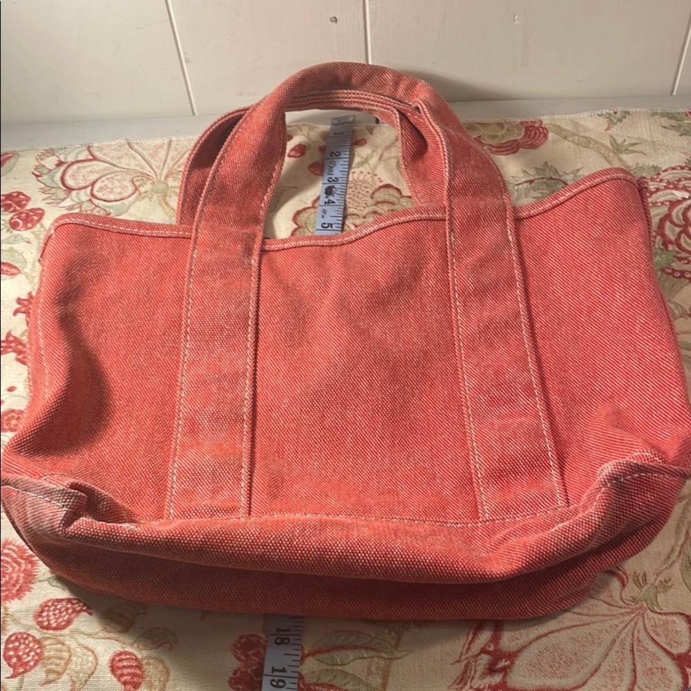 L.L. Bean RARE Sig Salt Wash Red Canvas Boat & Tote Check Print Inside - Picture 7 of 14